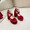 Zapatos Lolita Estilo Francés Mary Jane Tacón Grueso Zapatos de Salón para Mujeres Menudas Boca Baja Terciopelo Tacones Altos