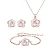 Conjunto de Collar, Aretes y Pulsera de Flor de Rosa, Juego de Joyería Chapado en Oro de 14K para Mujer, Directo del Fabricante