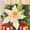 Flores Navideñas Simuladas con Bordes Dorados, Regalos de Navidad, Decoraciones para Árbol de Navidad, Adornos para Decoración del Hogar, Estampado Dorado