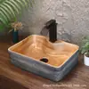Lavabo de encimera retro con veta de madera sintética, lavabo creativo grande de forma ovalada para balcones de casa de huéspedes