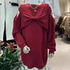 Vestido suéter midi casual de punto sexy con lazo para otoño e invierno de Dongdaemun, Corea, para Navidad y Año Nuevo