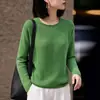 Nuevo suéter de punto sin costuras de Tencel y lino para mujer de principios de otoño con bordes enrollados, cuello redondo, mangas largas, camiseta básica simple