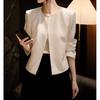 Blazer Minimalista para Comércio Exterior Primavera/Verão 2026, Blazer Fashionável de Triacetato para o Dia a Dia com Gola Redonda e Abertura Frontal Jaqueta Curta