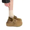 Sapatos Birkenstock femininos com sola grossa, salto oculto, totalmente fechados, novos para outono e inverno de 2026, mocassins de calçar, forrados com pelúcia, sapatos quentes de uso único