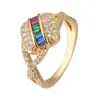 Serie Arco Iris Moda Europea y Americana Anillos de Circonita de Colores Microincrustados Joyería para Mujer