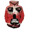 Entrega Direta da Fábrica Moletom Masculino Estampado Digital 3D Europeu e Americano Graffiti de Terror Vermelho Moletom com Capuz Solto Pulôver Manga Longa