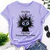 Camiseta casual de manga corta para mujer azul claro de AliExpress transfronterizo - "Está bien, estoy bien, todo está bien