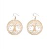 Amz Aretes Retro de Metal para la Oreja Pieza Delgada para Computadora Árbol de la Vida Tallado Amuleto Oro Rosa Aretes Versátiles para Mujer