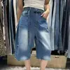 Shorts de mezclilla versátiles de moda rectos holgados adelgazantes de cintura alta para mujer de alta calidad de Dongdaemun, Corea