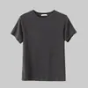 2026 Nuevo Estilo de Verano Camiseta de Manga Corta para Mujer Mezcla de Lyocell Color Puro Cuello Redondo Corte Ajustado Versátil Top Casual