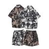 Verão 2024 novo masculino plus size estilo praia seda gelada com caimento camisa de manga curta conjunto de calça de praia atacado