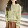 Nuevo suéter de punto de cachemira para otoño e invierno para mujer, cárdigan de cuello redondo, top base de lana de corte holgado