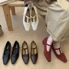 Nueva colección de otoño 2026: Zapatos Mary Jane de tira en T retro para mujer, zapatos planos de piel de vaca, punta cuadrada, zapatos planos de cuero