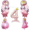 Balão Metalizado Digital Coroa em Pé de 32 Polegadas Rosa Pêssego Princesa Tema Mario Decoração de Festa de Aniversário Cerimônia