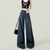 Jeans Azules Oscuros de Cintura Alta Pierna Ancha para Mujer, Nuevos de Primavera y Otoño, Pantalones Rectos Holgados Adelgazantes, Pantalones Largos Nuevos