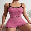 Transfronterizo Nuevos Pijamas Elásticos para el Hogar de Mujer Sexy Encaje Tirantes Cortos Canalé Forro Polar Cepillado