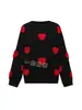 Suéter de Punto con Bordado de Corazón de Amor Transfronterizo Europeo y Americano, Cuello Redondo, Moda Europea y Americana Holgado Casual Otoño e Invierno Prendas de Punto Superior, Navidad