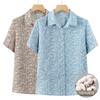 Blusa de Algodón de Manga Corta de Verano para Madre Camisa Delgada de Algodón para Mujeres de Mediana Edad y Mayores Camisa con Cuello de Abuelo para Señora Mayor