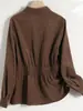Camisa Simple Versátil de Textura Cepillada para Adelgazar con Solapa y Cintura Ajustada para Mujer, Nueva Colección Otoño 2025