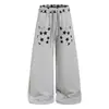 Novas Calças de Moletom Wide Leg com Estampa de Estrela de Comércio Exterior para Homens e Mulheres High Street Drapeadas Comprimento Total Cordão Soltas Tendência Esportivas Longas