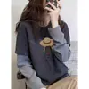 Camiseta de Manga Larga Rayada de Forro Polar Cepillado Falso Dos Piezas Derong para Mujer, Camiseta Base Gruesa Versátil de Moda para Primavera, Otoño e Invierno