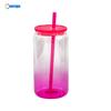 Vaso mason de vidrio de borosilicato alto de 16 oz para sublimación, color jalea degradado, tapa PP a color, vaso de vidrio para transferencia de calor con popote
