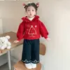 Traje de Invierno para Niña Forrado de Polar y Engrosado Otoño e Invierno 2025 Nuevo Moda Infantil Niña Año Nuevo Rojo Traje de Invierno