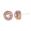 Pendientes de Botón Redondos Full Diamond con Textura Estilo Hong Kong, Estilo Nuevo Transfronterizo Tangjia para Mujer, Pendientes Redondos Huecos de Alta Gama Europeos y Americanos con Diseño Único e Innovador