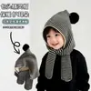 Gorro de invierno para niños con bufanda cálida integrada, gorro de lana tejido para otoño e invierno que protege las orejas para niños y niñas, a prueba de viento