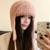 Chapéu Lei Feng Quente e à Prova de Frio para Mulheres, Chapéu Espesso com Forro de Lã para Outono e Inverno, Proteção para Orelhas, Chapéu de Lã Tricotado, Balaclava