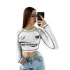Nova Camiseta Estampada Simples Estilo Europeu e Americano 2024 Moda Feminina Top Base Estampado para o Umbigo