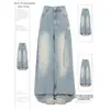 Jeans de Estilo Americano Desgastados con Bordado de Estrellas Azul Claro para Mujer Otoño 2026 Nueva Moda Pantalones de Pierna Ancha de Largo hasta el Suelo Tendencia