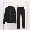 Conjunto de jaqueta com gola alta e calça cropped da marca LULU DF, em estoque, entrega direta, justo, respirável, elástico, com zíper dourado