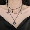 Collar de calavera de cuero apilado de doble capa Diablo Punk para mujer, moderno y atractivo, con diseño personalizado, cadena para clavícula.