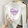 Camada base feminina com forro de fleece, nova coleção outono/inverno 2026, gola alta, camiseta estampada de manga longa, top infantil em tecido escovado