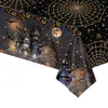 Nova toalha de mesa de festa de Halloween transfronteiriça, toalha de mesa descartável de PE com tema de terror para festa de feriado, toalha de mesa de Halloween