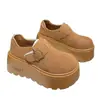 Zapatos Birkenstock para Mujer 2025 Nuevos Otoño e Invierno Retro Versátiles Felpa Suela Gruesa que Aumenta la Altura Mocasines para Personas Bajitas