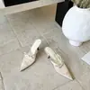 Tacones Altos Puntiagudos de Encaje con Pedrería para Mujer Sandalias de Tira Única con Lazo y Punta Cerrada Sandalias de Tacón de Aguja