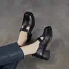 Zapatos Mary Jane de cuero genuino con tacón grueso marrón para mujer, nuevos mocasines de otoño 2026, zapatos casuales de cuero para mujer para ir al trabajo
