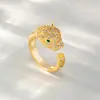 Anel Aberto Colorido com Zircônia e Microincrustação de Cobre Transfronteiriço Animal Cabeça de Leopardo Anel de Cabeça de Leopardo de Nicho INS Anel para Dedo Indicador