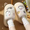 Adesivos de Filhote de Cachorro Desenho Animado Pantufas de Algodão Pelúcia para Mulheres Outono/Inverno Casa Interior Solado Grosso Macio Quente Pantufas de Pelo