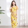 Moda Europea Bordado Pesado Aplique Tridimensional Verano Elegante Vestido de Mangas Abullonadas Cuello en V Abertura Vestido de Gala