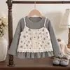 Conjunto de otoño para niña 2026, nuevo conjunto de camisola con estampado floral, elegante y moderno, conjunto de tres piezas estilo coreano para niños