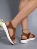 Sandalias de malla tejida tipo fly-knit de talla grande para mujer, nuevo lanzamiento de verano 2025, sandalias deportivas planas casuales versátiles y transpirables