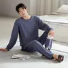 Pijama Nuevo de Color Sólido para Hombre Tallas Grandes para Otoño e Invierno, Set de Casa de Dos Piezas con Suéter de Manga Larga y Pantalón Largo de Seda de Leche, Se Puede Usar Afuera