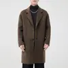 Casaco Trench de Lã Cashmere Dupla Face Estilo Novo Inverno 2025 Masculino Comprimento Médio Casual Solto Jaqueta