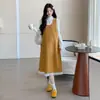 Moda Gestante Outono/Inverno Novo Estilo Saia com Alça de Pérola + Camada Base de Gola Meia-Alta Conjunto de Duas Peças Cobertura da Barriga Emagrecedor Saia Longa de Lã