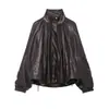 Para Comercio Exterior Europeo y Americano Transfronterizo Ropa de Mujer Aliexpress Más Vendido Otoño Retro Versátil Cordón Plisado Chaqueta de Cuero Sintético