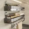 Prateleira de cozinha com ventosa forte e ganchos, montada na parede, instalação sem furos, para guardar temperos e condimentos