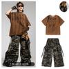 Ropa de Performance Hip-Hop para Niños, Set de Batería Hip Hop para Niños, Pantalones Cargo Camuflados, Traje de Camiseta Retro Genial y Atractivo para Niño